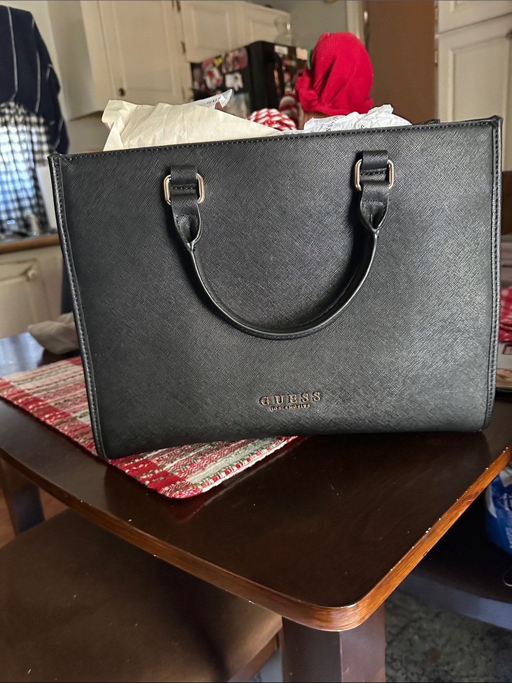 Guess Black Structured Saffiano Tote